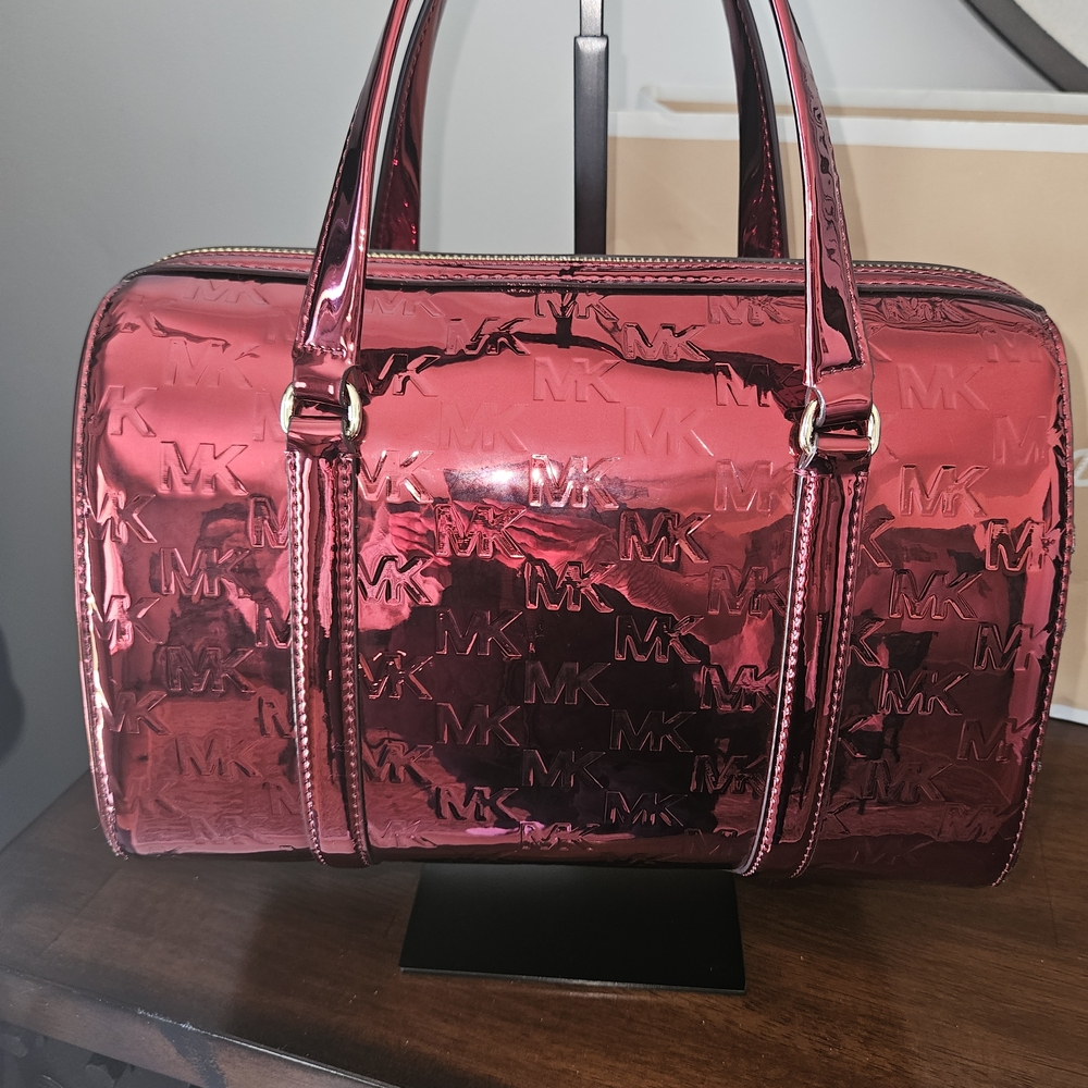 Michael Kors Metallic Rose Pink MK-Embossed Satchel - Picture 5 of 13